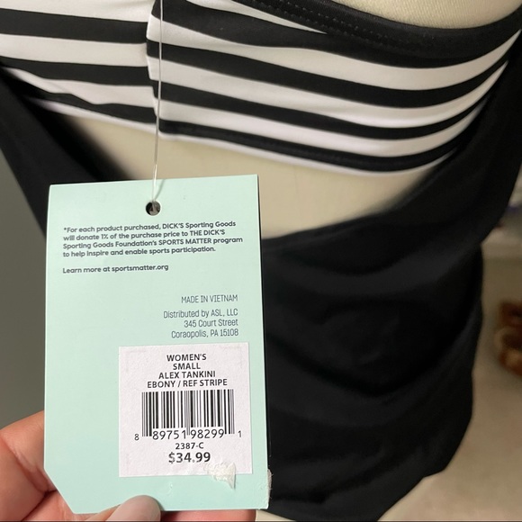 NWT DSG Alex Tankini Swim Top size Small Black White - Picture 2 of 6